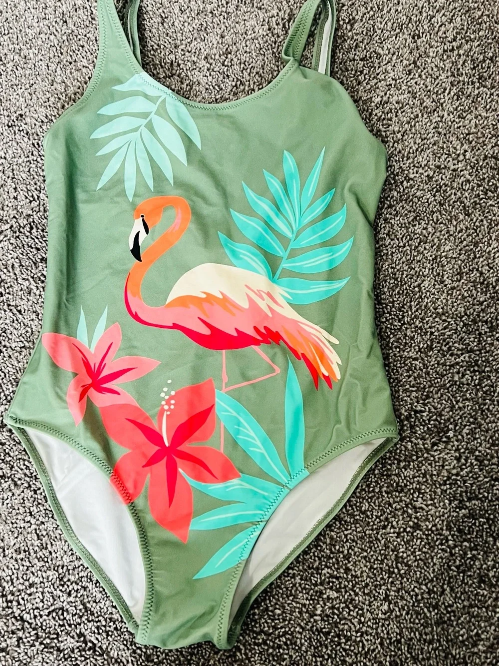 Zara Green Flamingo Tropical One-Piece Swimsuit